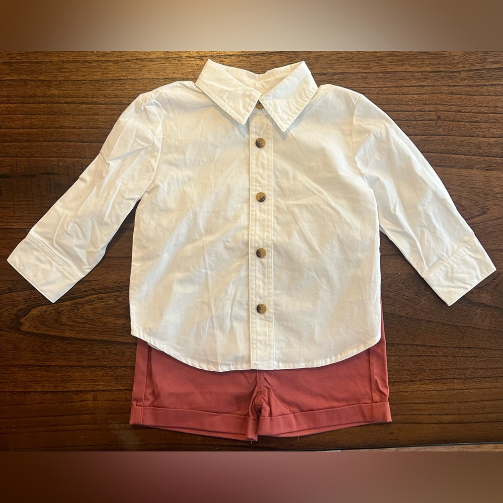 Little Brother by Pippa and Julie boys 2 piece set. Shirt and shorts, 12M